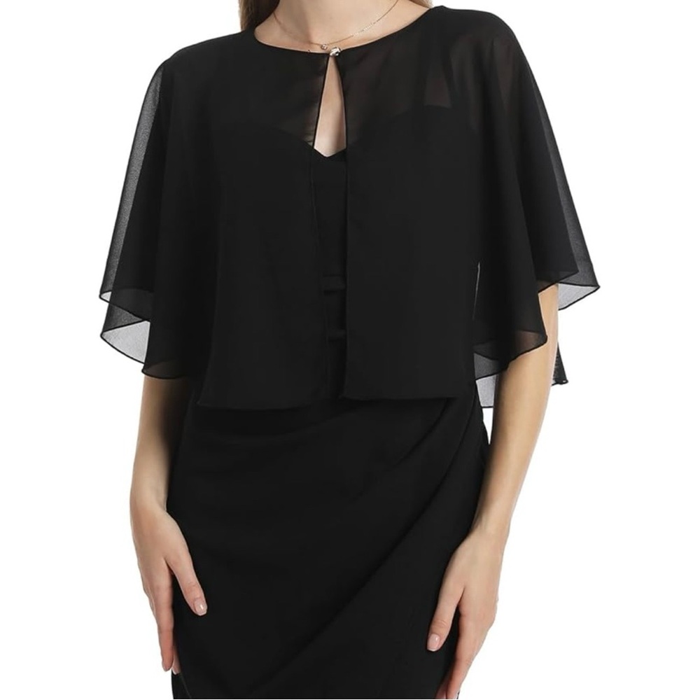 Elegant Black Cape pearl button closure